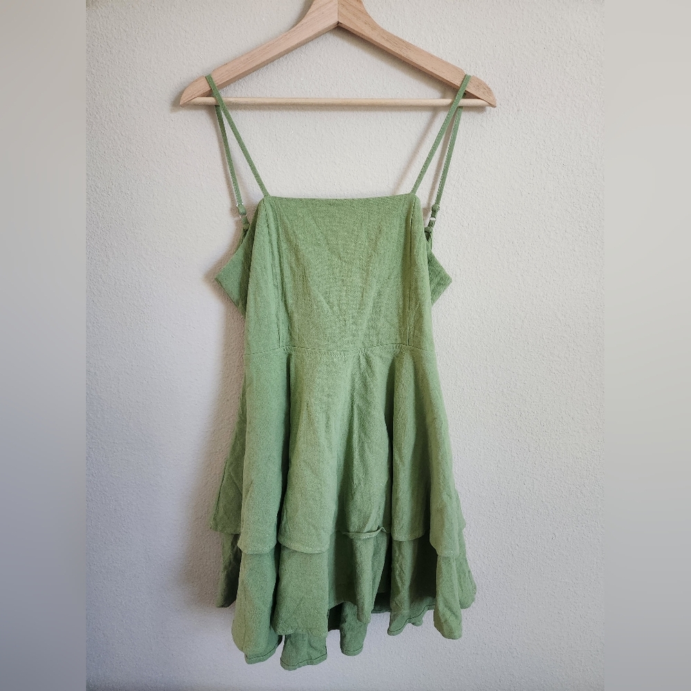 Sage Green Mini Open Back Layered Dress Size L